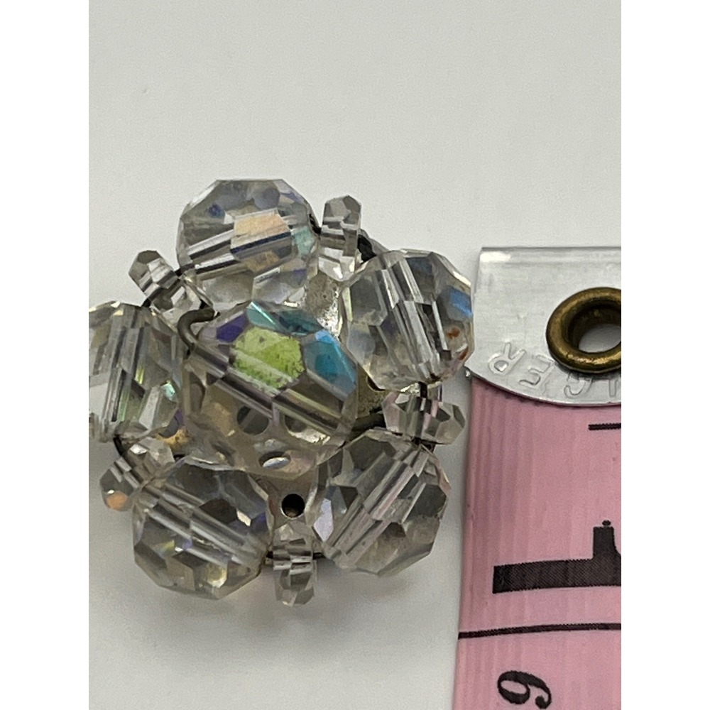 Vintage Aurora Borealis Crystal Cluster Clip On Earrings Iridescent Silver Tone - Picture 8 of 11